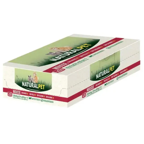NaturalPet Cat Adult Mousse multipack 24x85 gr 6x Manzo 6x Pollo 6x Tacchino 6x Salmone - immagine 1