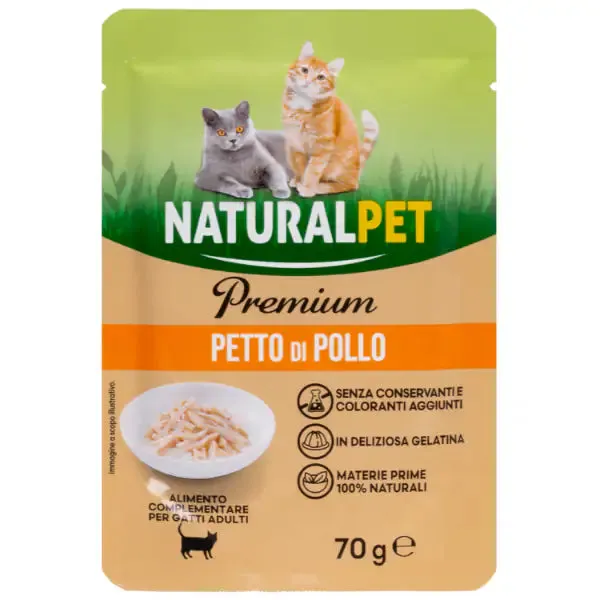 NaturalPet Premium Cat Adult Umido Bustine in Gelatina 70 gr Petto di pollo - confezione da 6 pezzi - immagine 1