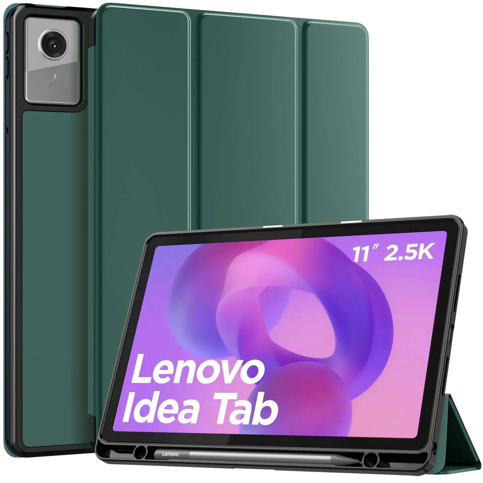 MoKo Cover per Lenovo Idea Tab 11 2025 con Porta Penna, Verde notte | Custodia per TB-336ZU TB-336FU, Trifold Stand Case, Auto Sveglia/Sonno, Cover Protettiva in Pelle PU per Lenovo Idea Tab 11 in - immagine 1