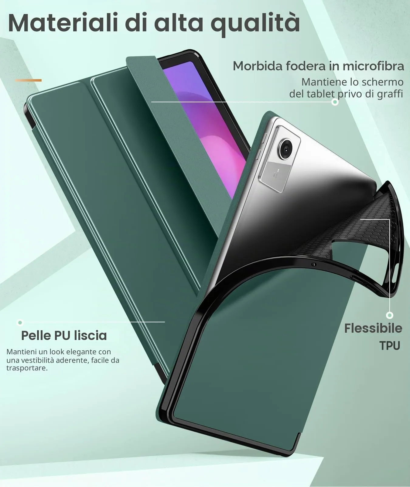 MoKo Cover per Lenovo Idea Tab 11 2025 con Porta Penna, Verde notte | Custodia per TB-336ZU TB-336FU, Trifold Stand Case, Auto Sveglia/Sonno, Cover Protettiva in Pelle PU per Lenovo Idea Tab 11 in - immagine 3