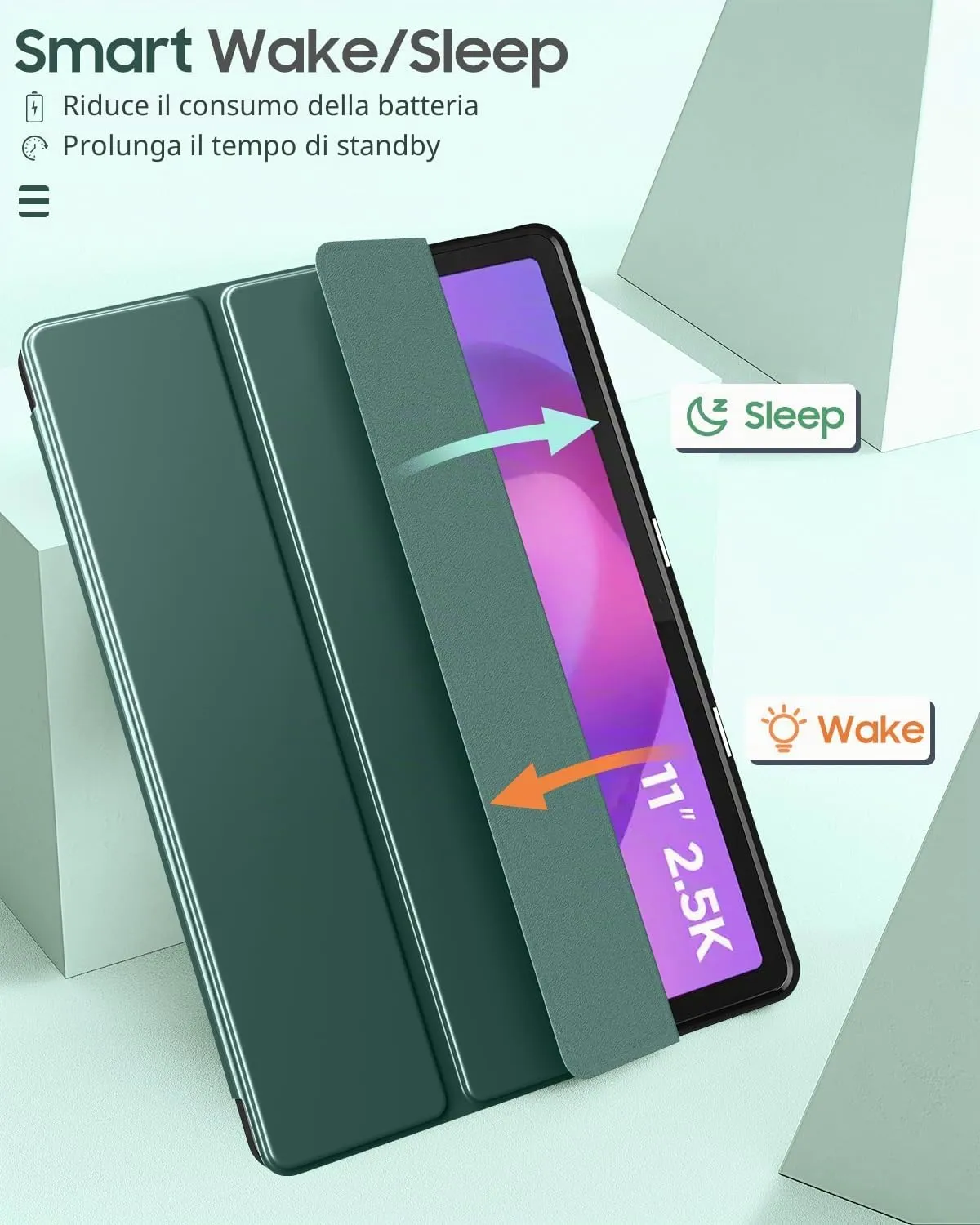 MoKo Cover per Lenovo Idea Tab 11 2025 con Porta Penna, Verde notte | Custodia per TB-336ZU TB-336FU, Trifold Stand Case, Auto Sveglia/Sonno, Cover Protettiva in Pelle PU per Lenovo Idea Tab 11 in - immagine 7