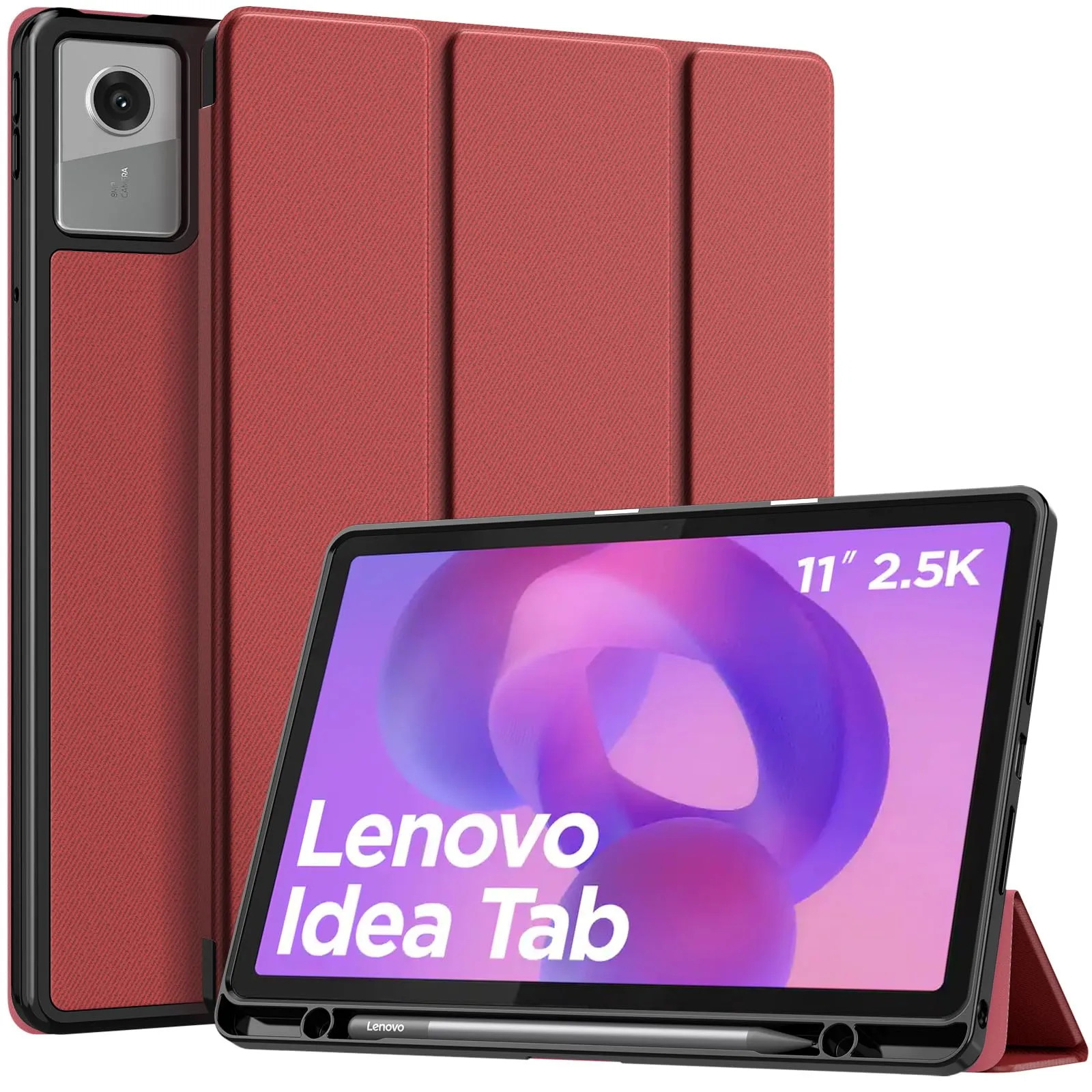 MoKo Cover per Lenovo Idea Tab 11 2025 con Porta Penna, Vino Rosso | Custodia per TB-336ZU TB-336FU, Trifold Stand Case, Auto Sveglia/Sonno, Cover Protettiva in Pelle PU per Lenovo Idea Tab 11 in - immagine 1
