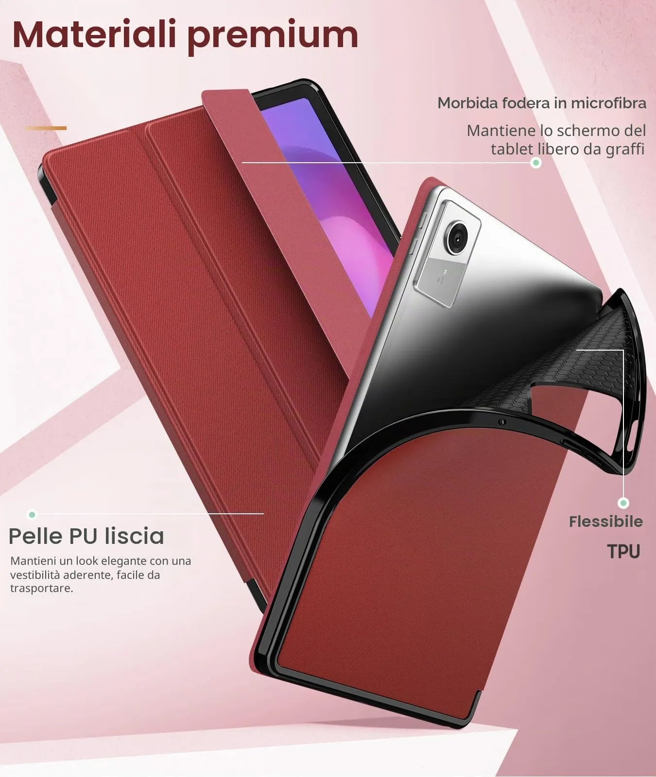 MoKo Cover per Lenovo Idea Tab 11 2025 con Porta Penna, Vino Rosso | Custodia per TB-336ZU TB-336FU, Trifold Stand Case, Auto Sveglia/Sonno, Cover Protettiva in Pelle PU per Lenovo Idea Tab 11 in - immagine 3
