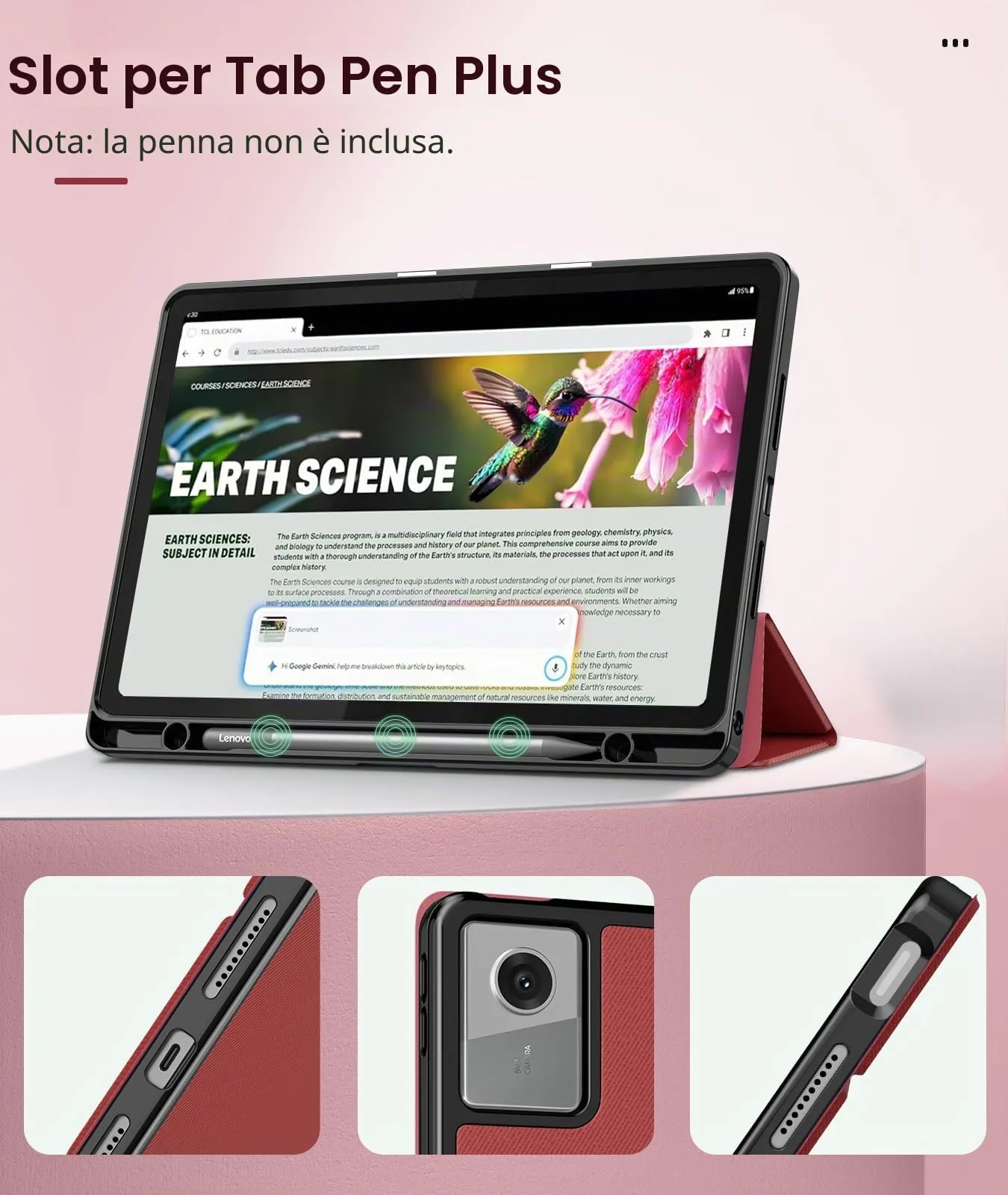 MoKo Cover per Lenovo Idea Tab 11 2025 con Porta Penna, Vino Rosso | Custodia per TB-336ZU TB-336FU, Trifold Stand Case, Auto Sveglia/Sonno, Cover Protettiva in Pelle PU per Lenovo Idea Tab 11 in - immagine 4