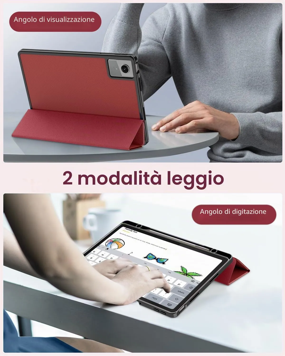 MoKo Cover per Lenovo Idea Tab 11 2025 con Porta Penna, Vino Rosso | Custodia per TB-336ZU TB-336FU, Trifold Stand Case, Auto Sveglia/Sonno, Cover Protettiva in Pelle PU per Lenovo Idea Tab 11 in - immagine 6