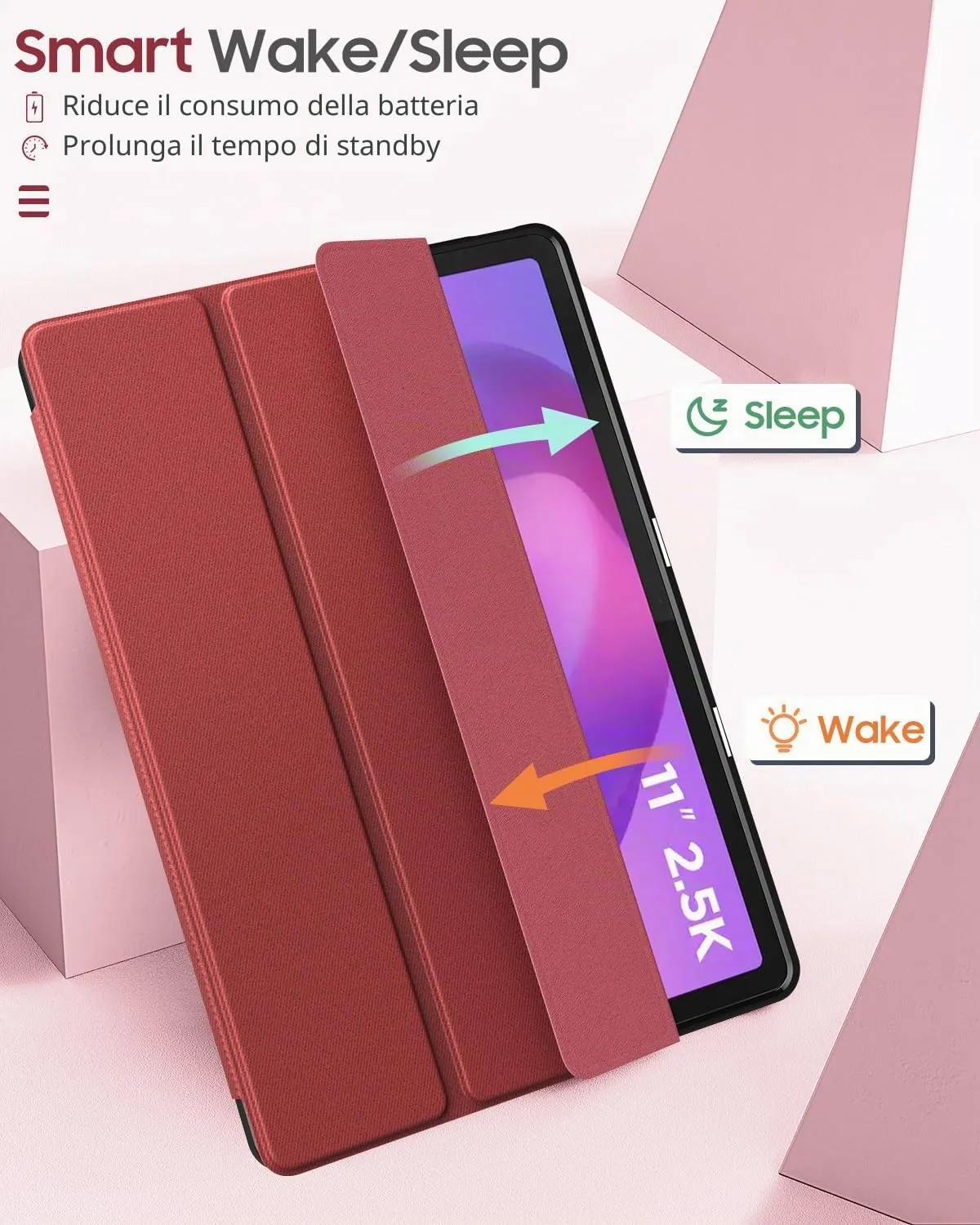 MoKo Cover per Lenovo Idea Tab 11 2025 con Porta Penna, Vino Rosso | Custodia per TB-336ZU TB-336FU, Trifold Stand Case, Auto Sveglia/Sonno, Cover Protettiva in Pelle PU per Lenovo Idea Tab 11 in - immagine 7