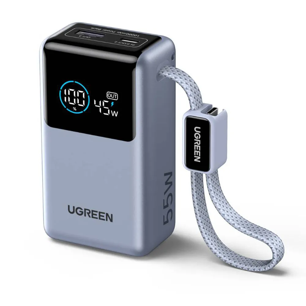 Batteria Esterna UGREEN Nexode Pro PB727 (75701B), 10000mAh, 55W, QC + PD, 1 x USB-A - 2 x USB-C, Grigio Ardesia - immagine 1