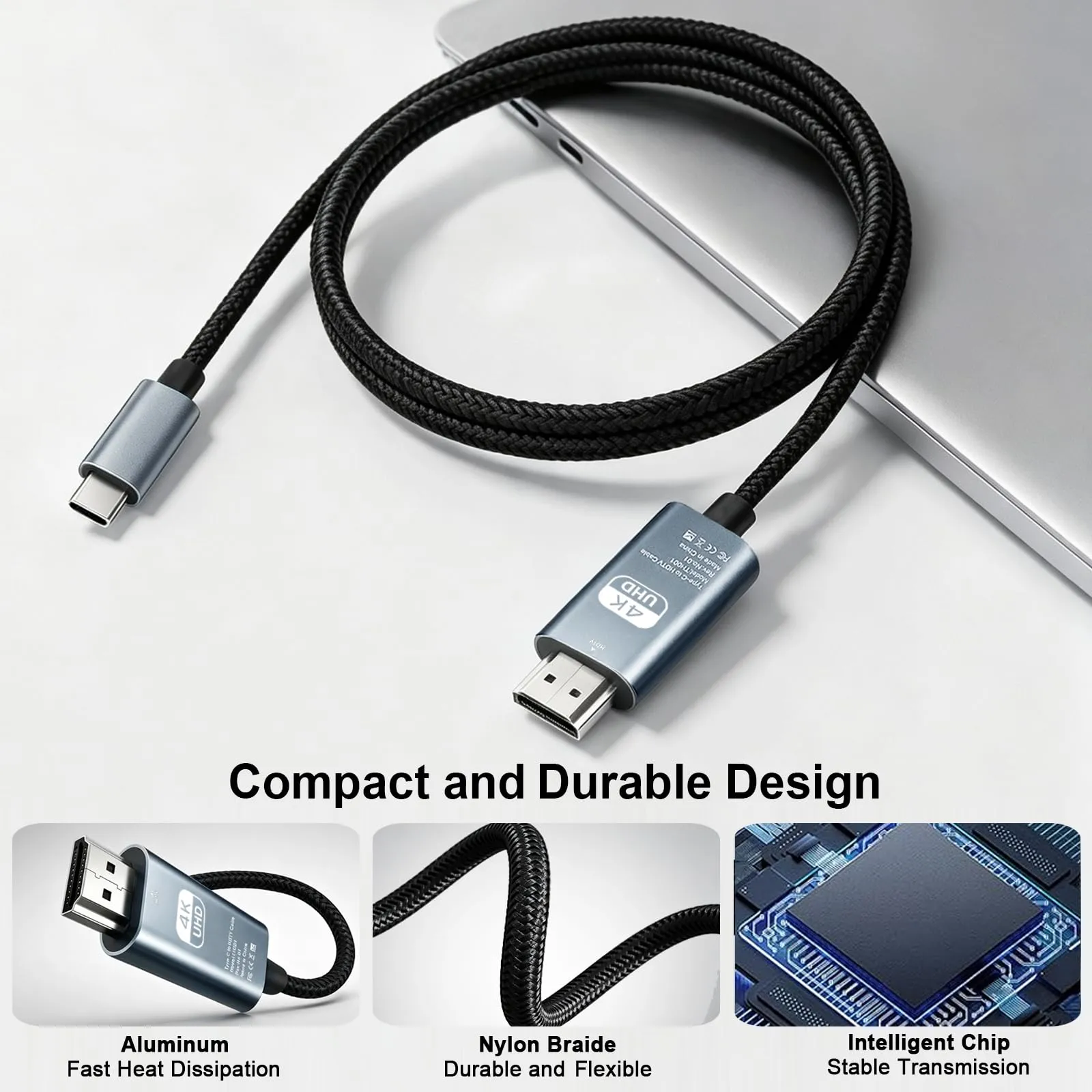 Cavo USB C HDMI 4K 2M, Cavo Tipo C a HDMI UHD, Thunderbolt 4/3 a HDMI Compatible con iPhone 17/16/15, MacBook Pro/Air, iMac, iPad, Galaxy S25/S24/S23, Surface, Dell, HP, Chromebook - immagine 4