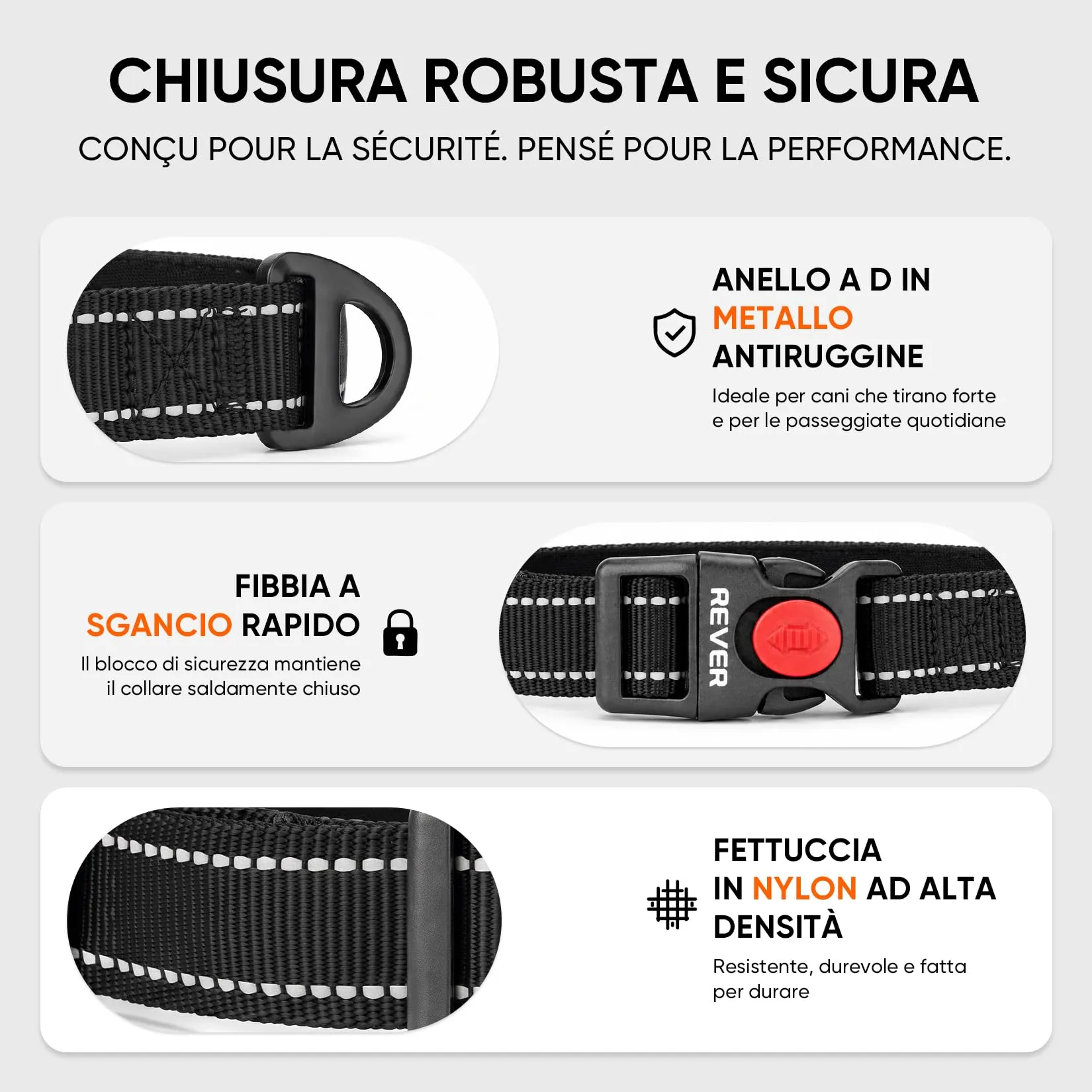 REVER Collare Cane Riflettente, Nylon Resistente, Neoprene Morbido - immagine 4