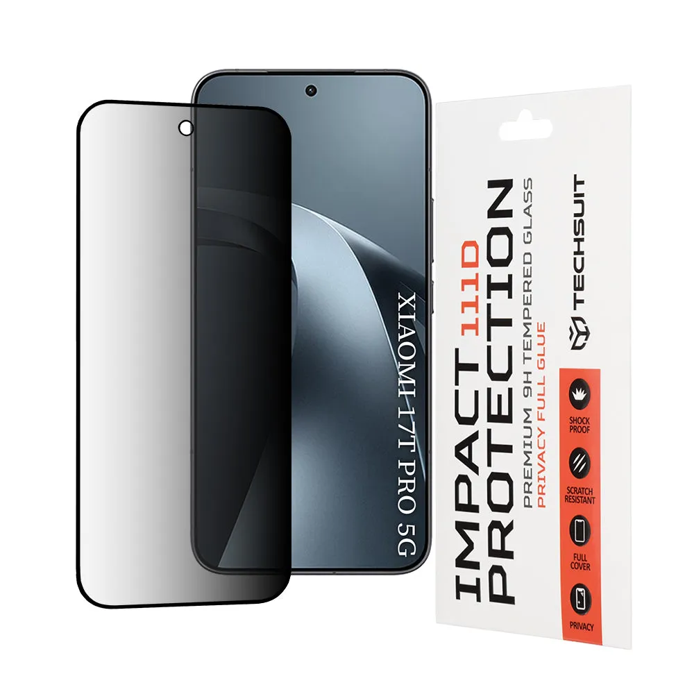 Pellicola protettiva per schermo Privacy Techsuit per Xiaomi 17T Pro, Vetro temperato, Full Glue, 111D - immagine 1