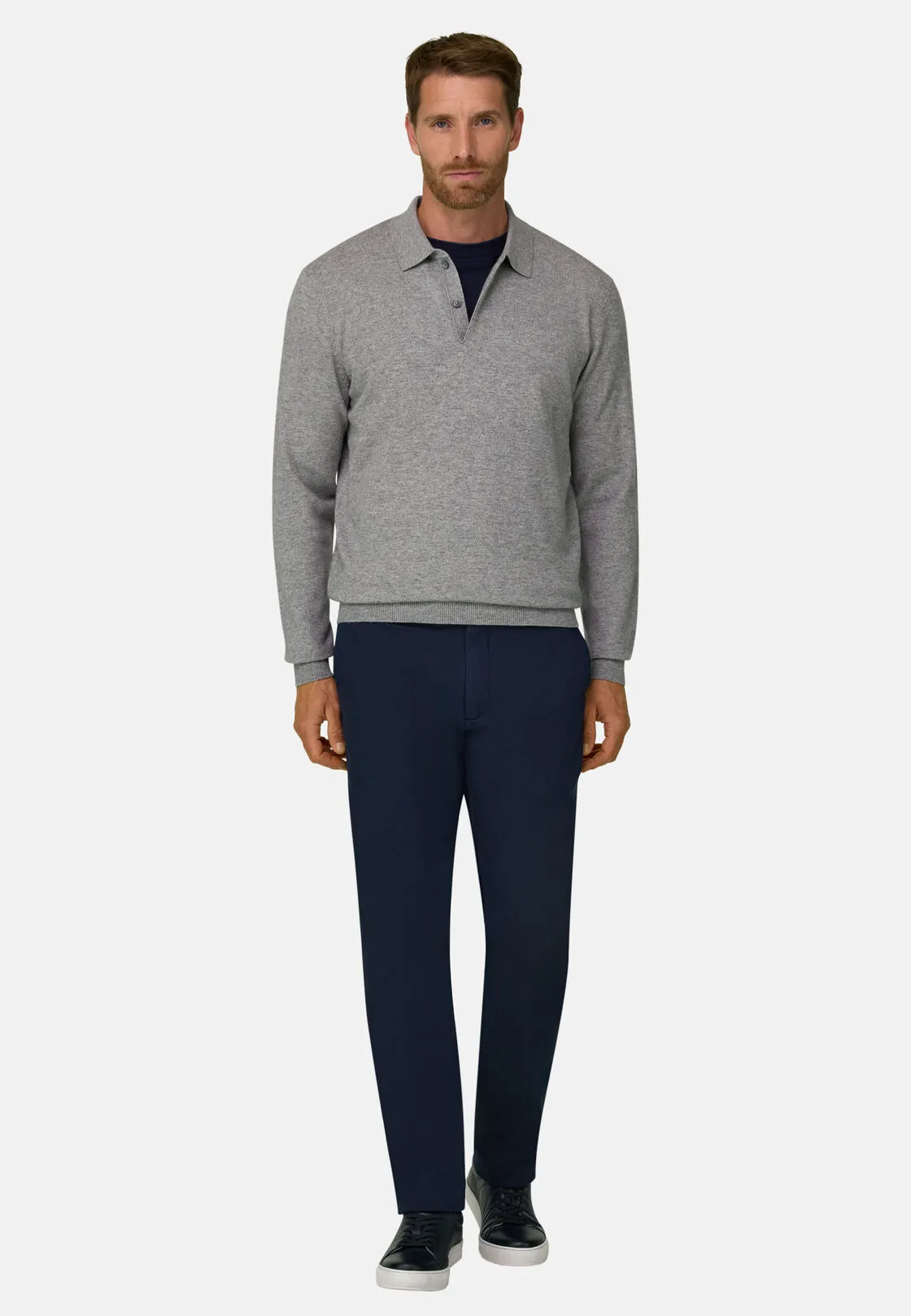 Boggi, Polo Di Maglia In Misto Cashmere, Uomo, Grigio, Taglia: L - immagine 2