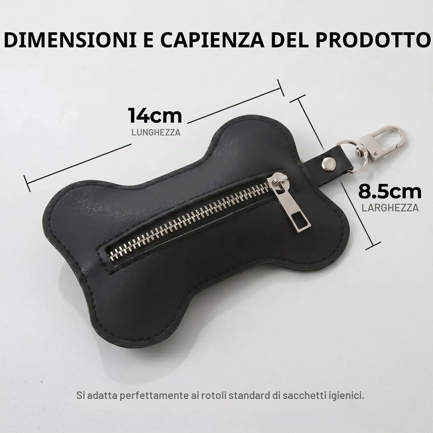 MNYXIS Porta Sacchetti Cane da guinzaglio, Dispenser Sacchetti Cacca Cane in Pelle PU a Forma di Osso, Porta Sacchetti Cane da Guinzaglio con Moschettone Metallico per Passeggiate e Trekking, Nero - immagine 7