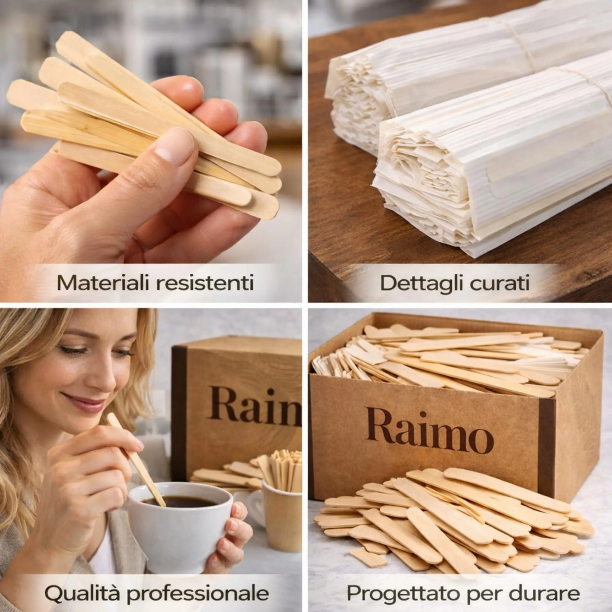 Kit 1000 Palette Caffè Monouso in Legno - IMBUSTATE SINGOLARMENTE - Biodegradabili - Bastoncini legno per Bevande Calde - Ideali per Bar, Ufficio, Eventi e Casa - Confezione Protettiva Eco Kraft - immagine 8