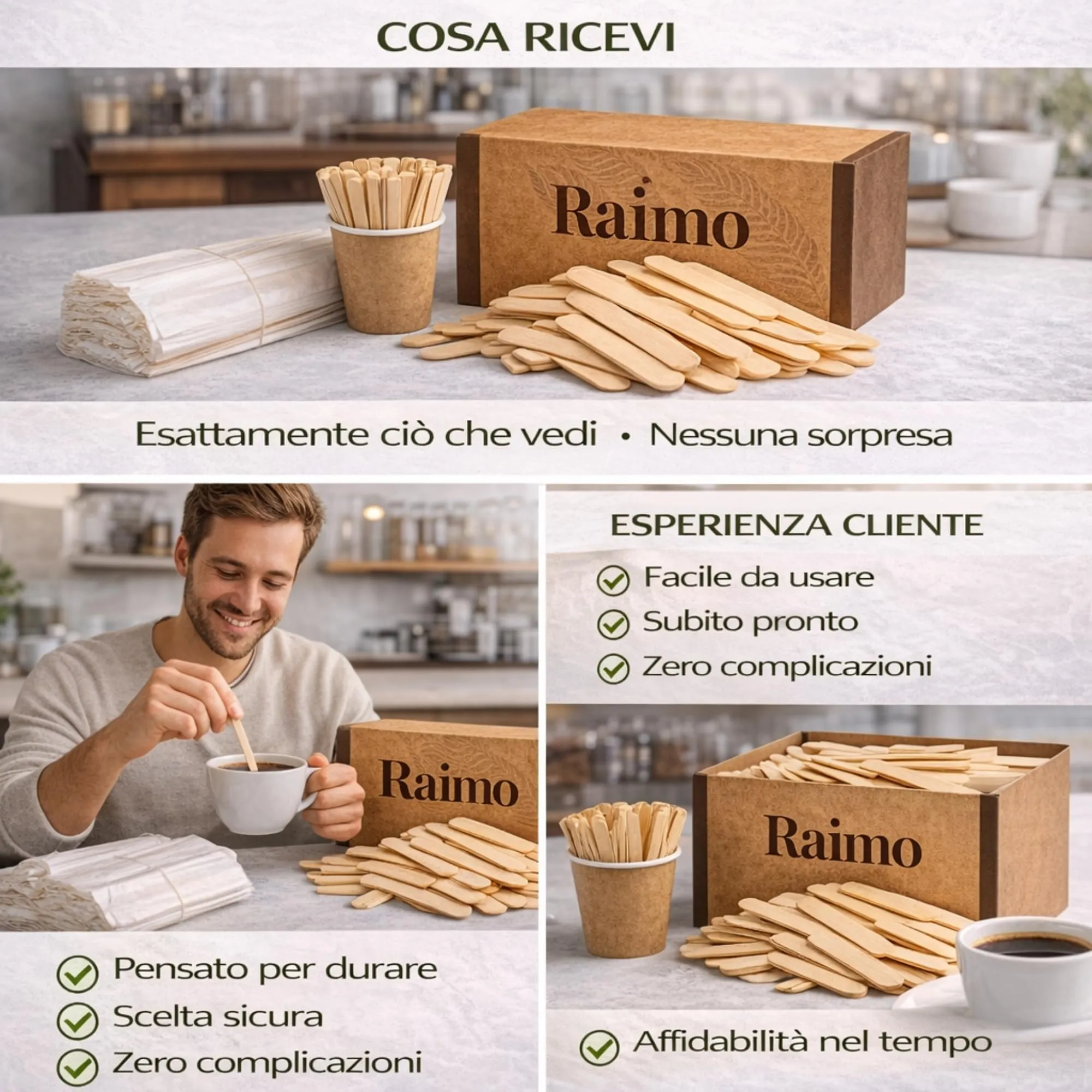 Kit 1000 Palette Caffè Monouso in Legno - IMBUSTATE SINGOLARMENTE - Biodegradabili - Bastoncini legno per Bevande Calde - Ideali per Bar, Ufficio, Eventi e Casa - Confezione Protettiva Eco Kraft - immagine 9