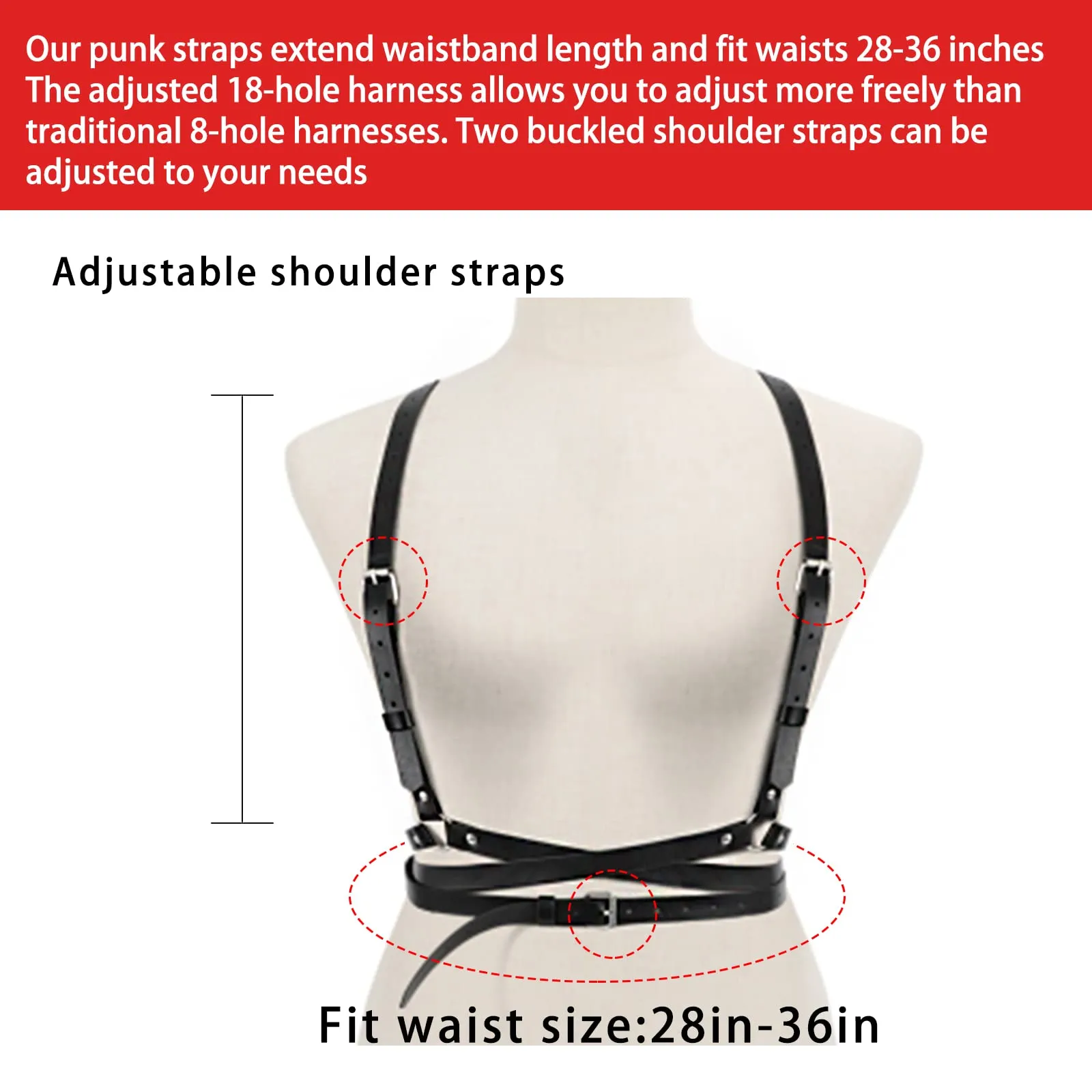 PLATEYTR Punk Reggiseno in Pelle Petto Catena Nero,Catene del Corpo Collare Harness Belt Accessori per Il Corpo Gioielleria per Cosplay Dance Party Rave Costume di Halloween - immagine 2