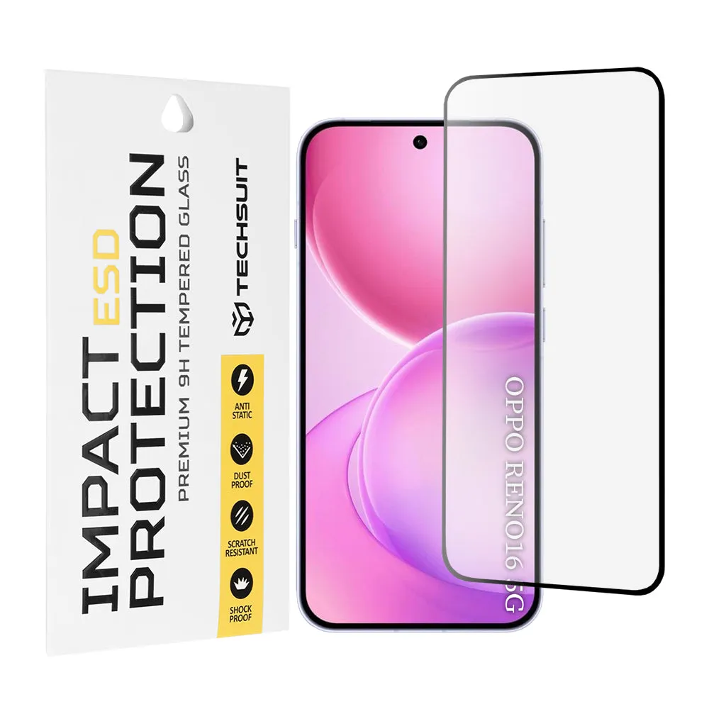 Pellicola protettiva per schermo Techsuit per Oppo Reno16 / Reno16 Pro, Vetro temperato, Full Glue, Nero - immagine 1