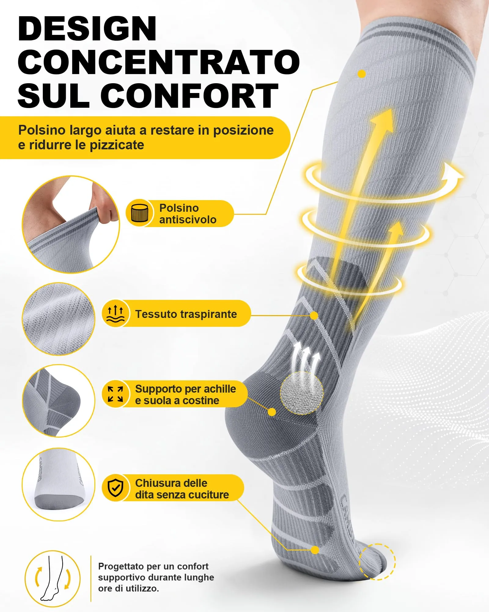 CAMBIVO Calze Compressione Graduata Donna Uomo 3 Paia, Calze a Compressione Graduata 20-30mmHg, Calze Antitrombo Elastiche a Compressione, Gambaletti Calzini per Sportive, Grigio/Nero, S-M - immagine 2