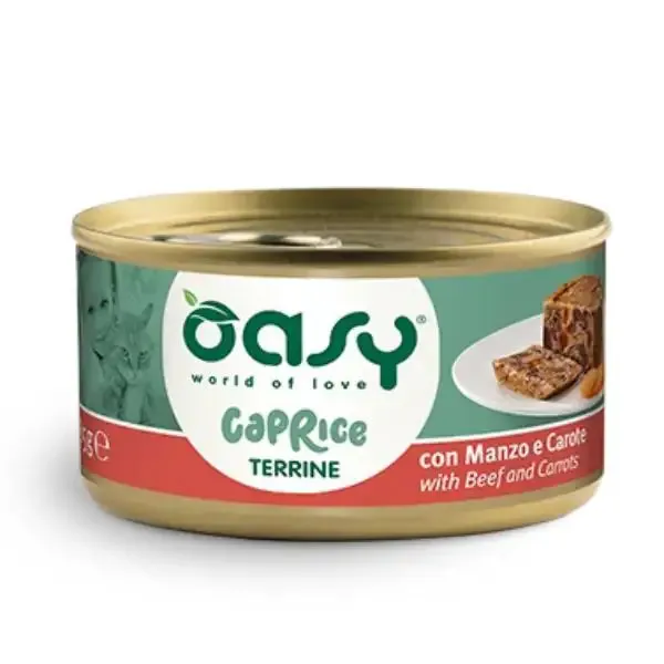 Oasy Caprice Cat Adult Terrine 85 gr Manzo e carote - confezione da 18 pezzi - Cibo umido per gatti - immagine 1