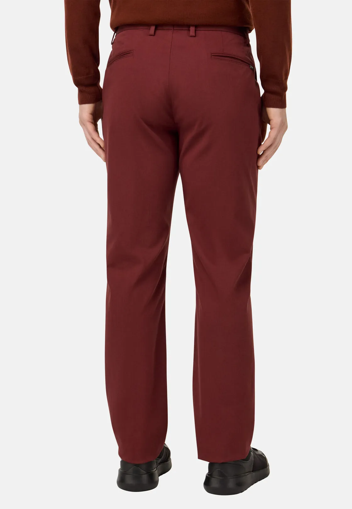 Boggi, Pantaloni In Cotone Tencel Elasticizzato, Uomo, Burgundy, Taglia: 31 - immagine 3