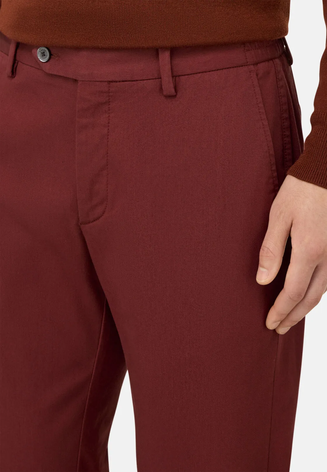 Boggi, Pantaloni In Cotone Tencel Elasticizzato, Uomo, Burgundy, Taglia: 32 - immagine 4