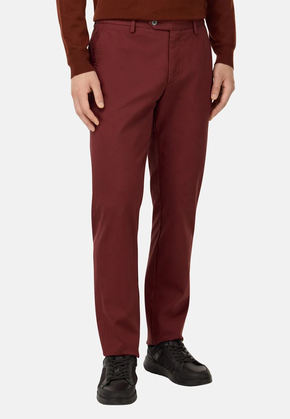 Boggi, Pantaloni In Cotone Tencel Elasticizzato, Uomo, Burgundy, Taglia: 33 - immagine 1