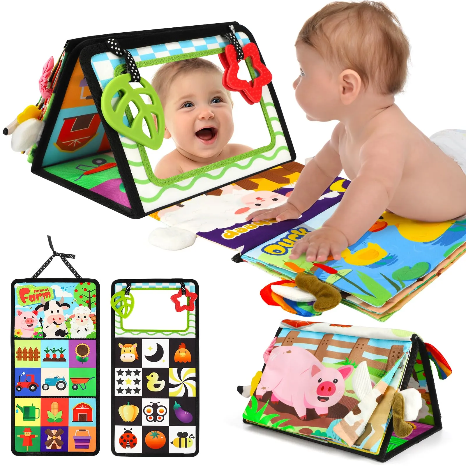 URMYWO Giochi Neonato 0-12 Mesi, Grande Libro Sensoriale Neonati Tummy Time - immagine 1