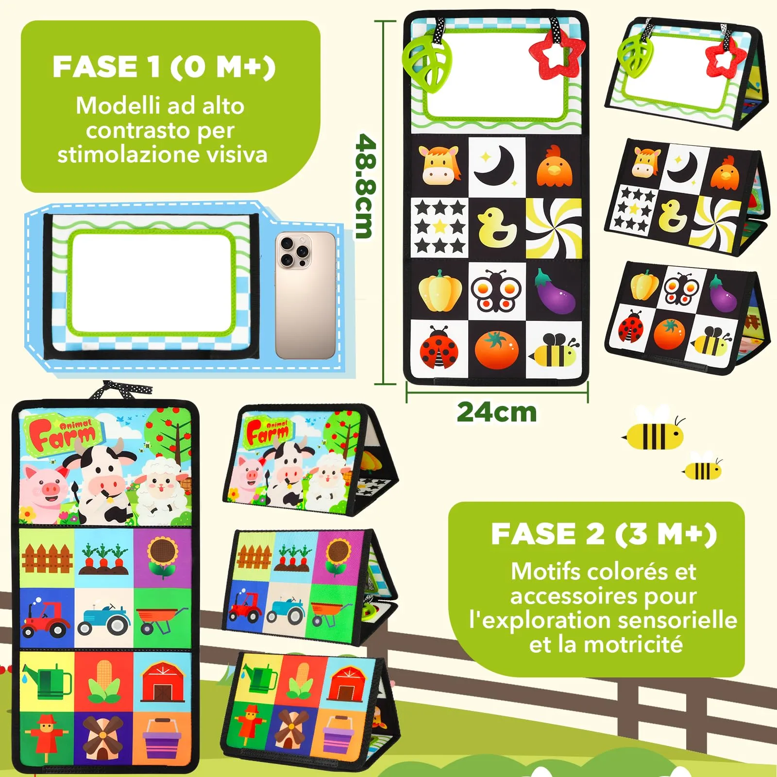 URMYWO Giochi Neonato 0-12 Mesi, Grande Libro Sensoriale Neonati Tummy Time - immagine 2