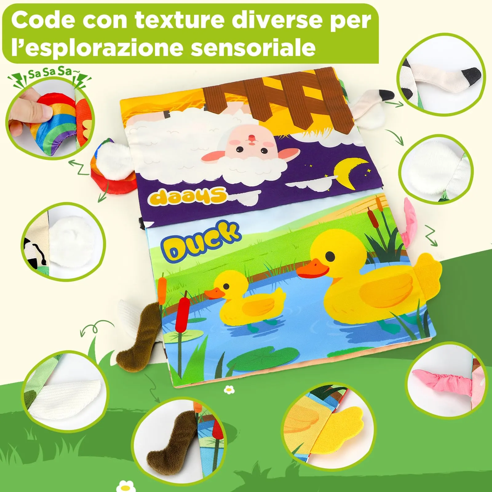 URMYWO Giochi Neonato 0-12 Mesi, Grande Libro Sensoriale Neonati Tummy Time - immagine 3