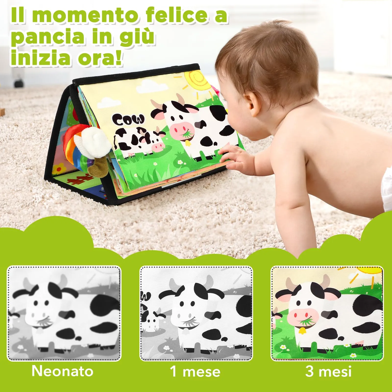 URMYWO Giochi Neonato 0-12 Mesi, Grande Libro Sensoriale Neonati Tummy Time - immagine 4