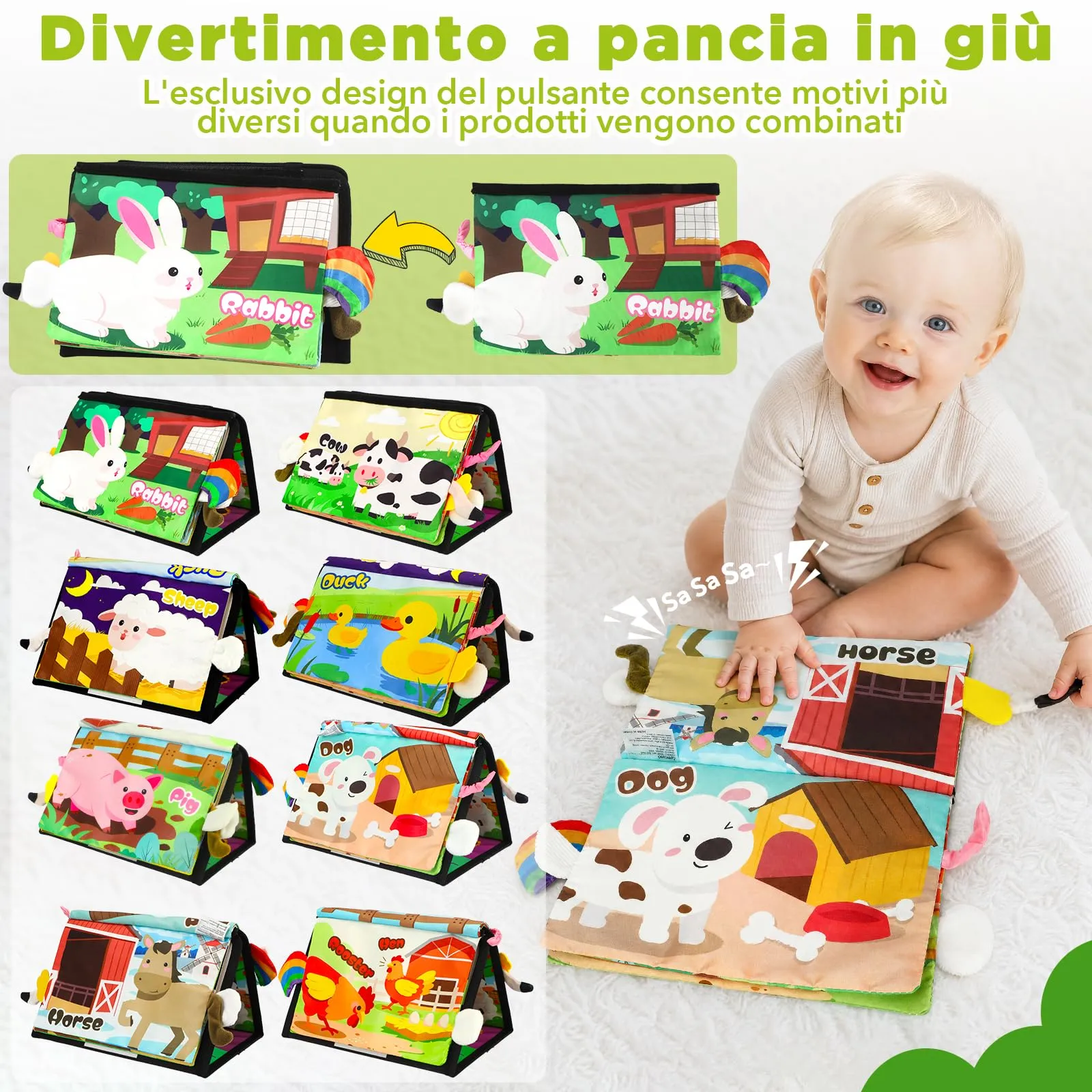 URMYWO Giochi Neonato 0-12 Mesi, Grande Libro Sensoriale Neonati Tummy Time - immagine 8