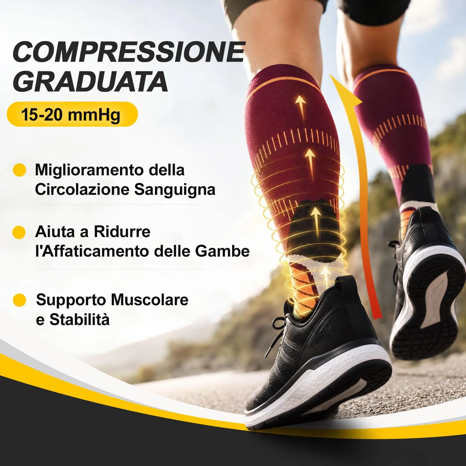 CAMBIVO Calze Compressione Graduata Donna Uomo 2Paia, Gambaletti Compressione Graduata 15-20 mmHg, Calze Elastiche a Compressione Antitrombo, Calzini Lunghe per Vene Varicose, Aereo, Sportive, Corsa - immagine 2