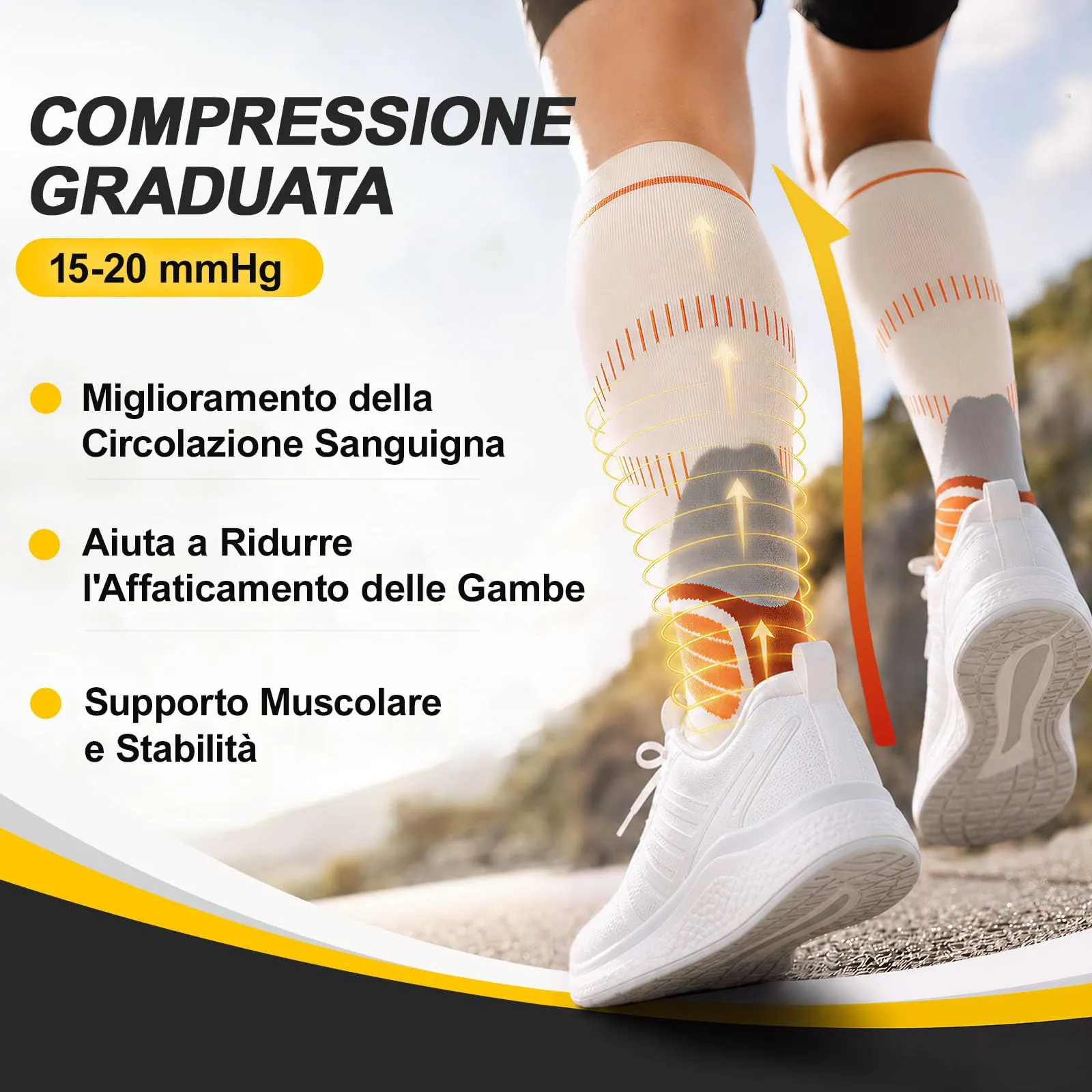 CAMBIVO Calze Compressione Graduata Donna Uomo 2Paia, Gambaletti Compressione Graduata 15-20 mmHg, Calze Elastiche a Compressione Antitrombo, Calzini Lunghe per Vene Varicose, Aereo, Sportive, Corsa - immagine 2