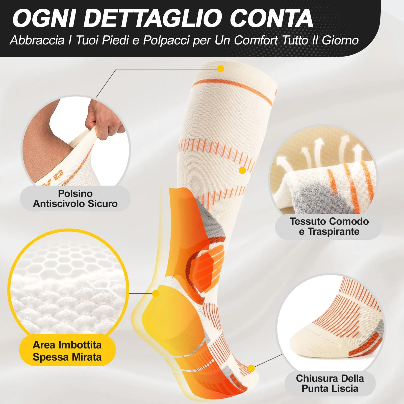 CAMBIVO Calze Compressione Graduata Donna Uomo 2Paia, Gambaletti Compressione Graduata 15-20 mmHg, Calze Elastiche a Compressione Antitrombo, Calzini Lunghe per Vene Varicose, Aereo, Sportive, Corsa - immagine 3