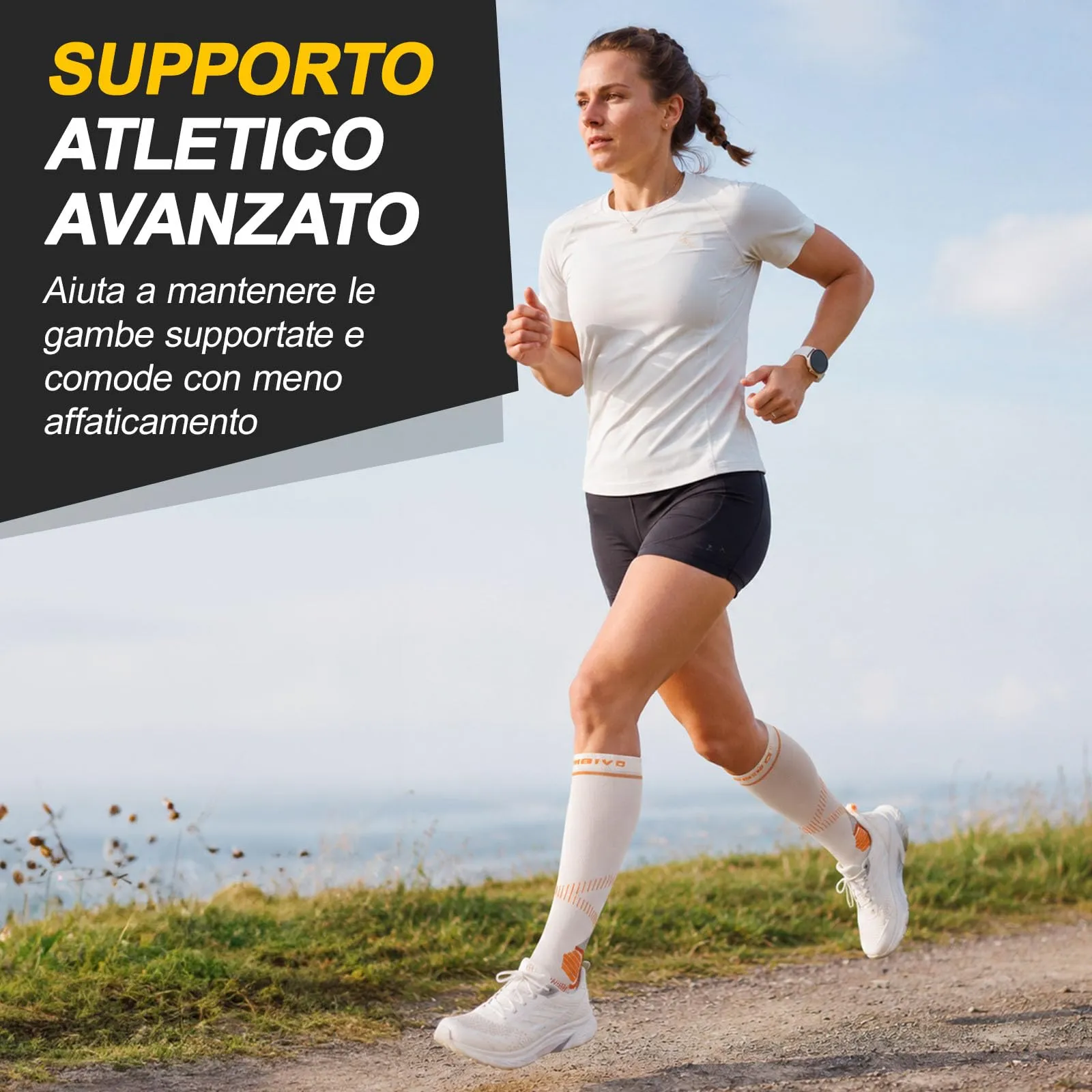 CAMBIVO Calze Compressione Graduata Donna Uomo 2Paia, Gambaletti Compressione Graduata 15-20 mmHg, Calze Elastiche a Compressione Antitrombo, Calzini Lunghe per Vene Varicose, Aereo, Sportive, Corsa - immagine 5