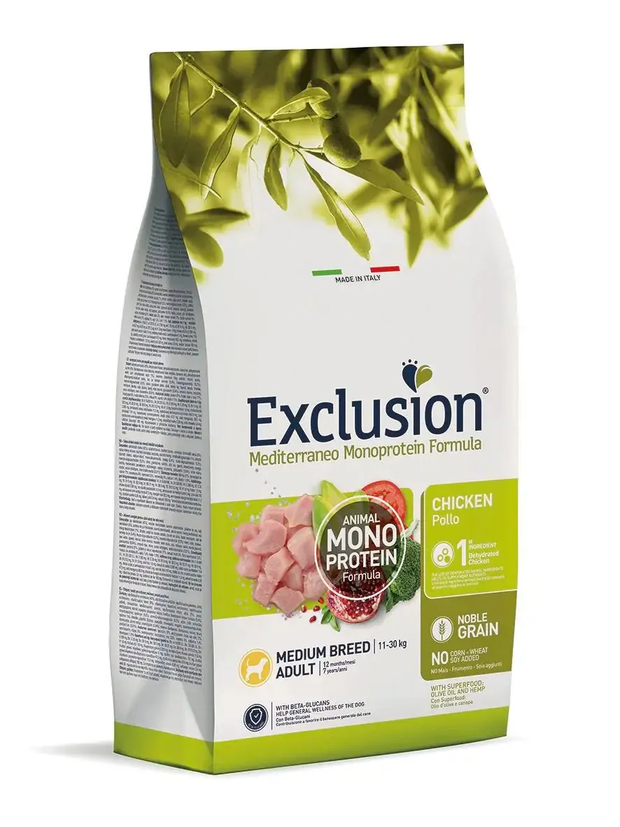 Exclusion Mediterraneo Adult Medium Breed Pollo 3 kg - Crocchette monoproteiche cane - immagine 1