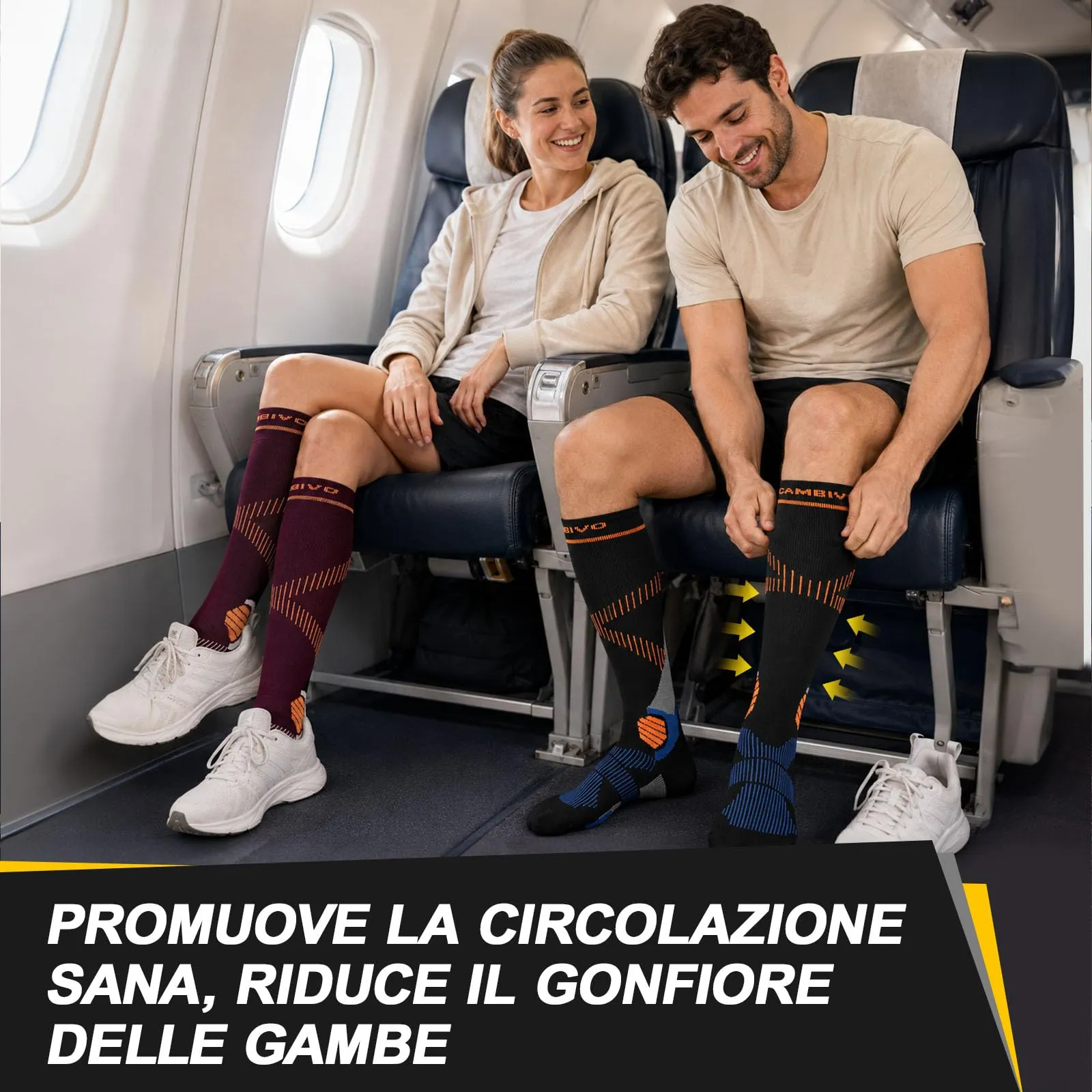CAMBIVO Calze Compressione Graduata Donna Uomo 2Paia, Gambaletti Compressione Graduata 15-20 mmHg, Calze Elastiche a Compressione Antitrombo, Calzini Lunghe per Vene Varicose, Aereo, Sportive, Corsa - immagine 6