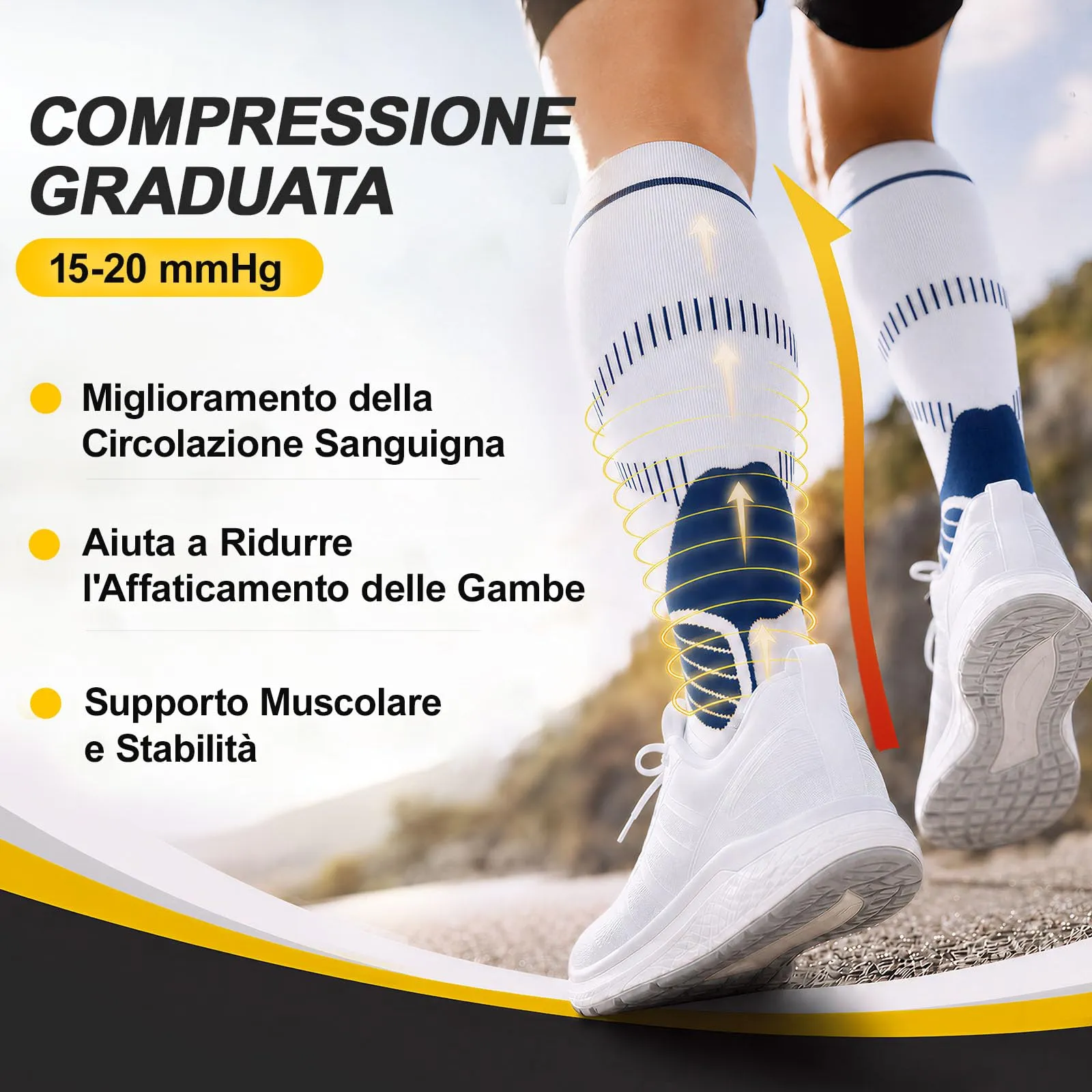 CAMBIVO Calze Compressione Graduata Donna Uomo 2Paia, Gambaletti Compressione Graduata 15-20 mmHg, Calze Elastiche a Compressione Antitrombo, Calzini Lunghe per Vene Varicose, Aereo, Sportive, Corsa - immagine 2
