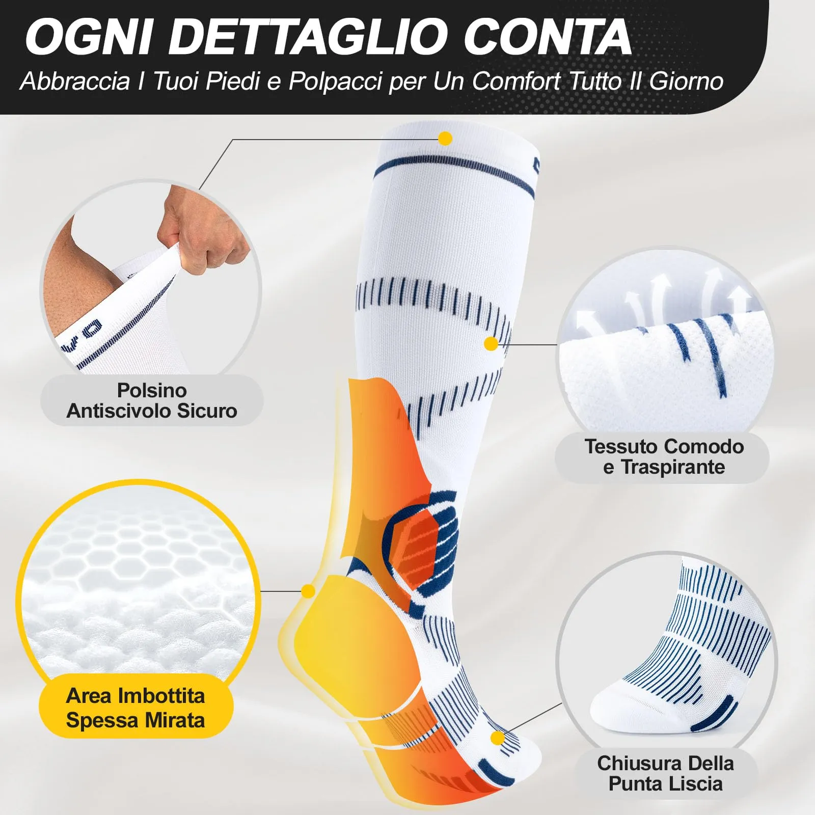 CAMBIVO Calze Compressione Graduata Donna Uomo 2Paia, Gambaletti Compressione Graduata 15-20 mmHg, Calze Elastiche a Compressione Antitrombo, Calzini Lunghe per Vene Varicose, Aereo, Sportive, Corsa - immagine 3