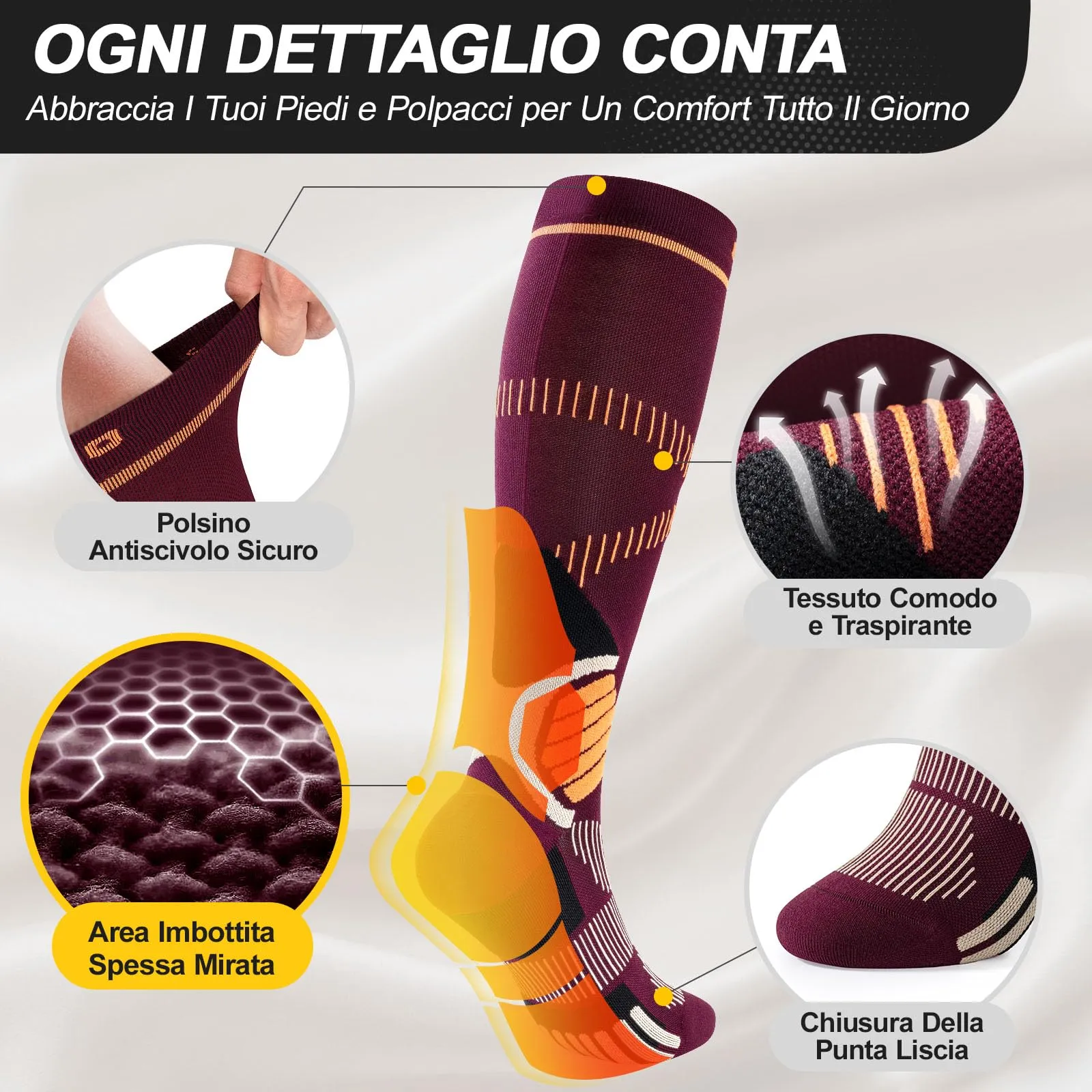 CAMBIVO Calze Compressione Graduata Donna Uomo 2Paia, Gambaletti Compressione Graduata 15-20 mmHg, Calze Elastiche a Compressione Antitrombo, Calzini Lunghe per Vene Varicose, Aereo, Sportive, Corsa - immagine 3