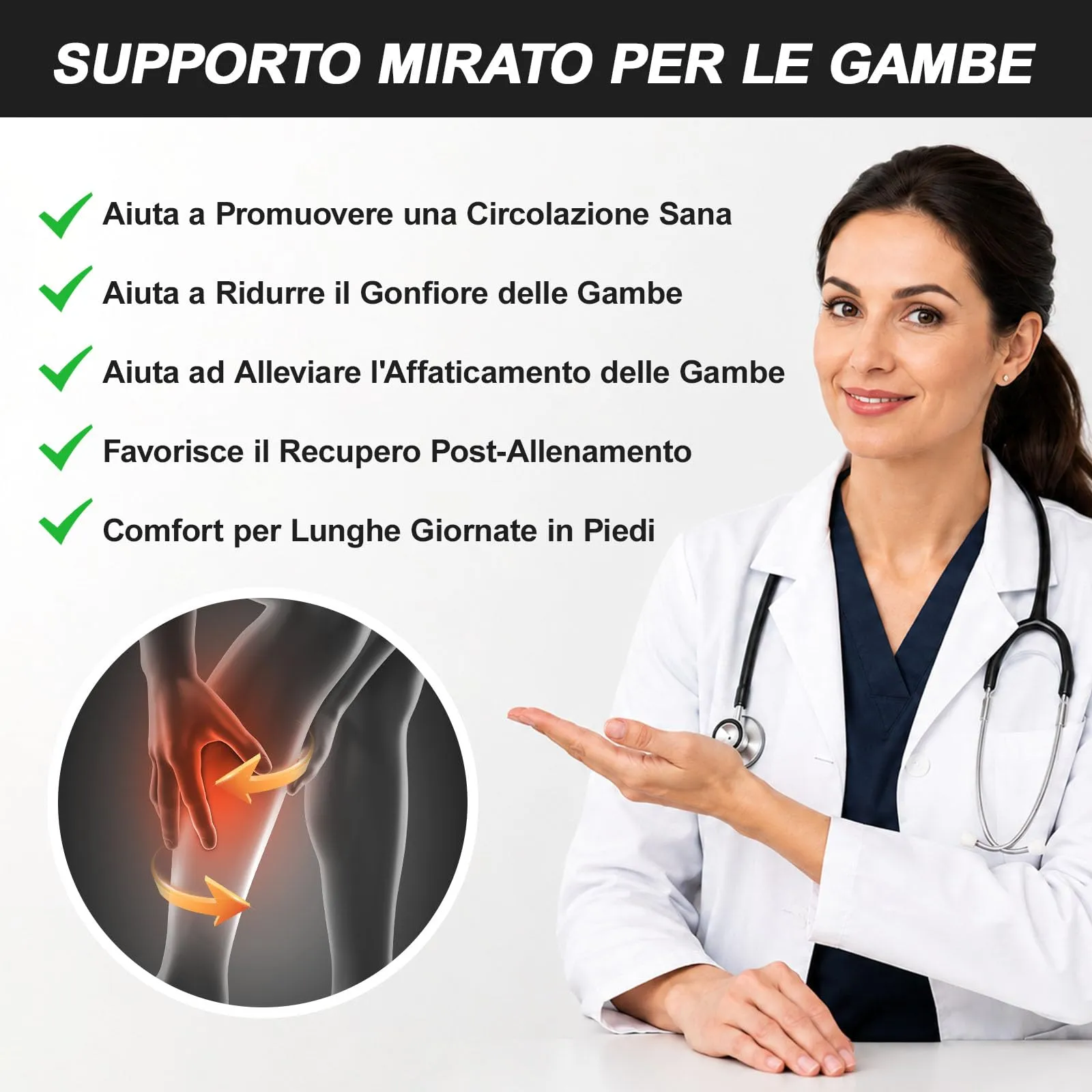 CAMBIVO Calze Compressione Graduata Donna Uomo 2Paia, Gambaletti Compressione Graduata 15-20 mmHg, Calze Elastiche a Compressione Antitrombo, Calzini Lunghe per Vene Varicose, Aereo, Sportive, Corsa - immagine 8