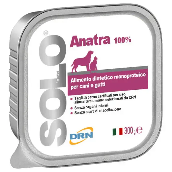 DRN Solo alimento monoproteico cane e gatto 300 gr Anatra - confezione da 6 pezzi - immagine 1