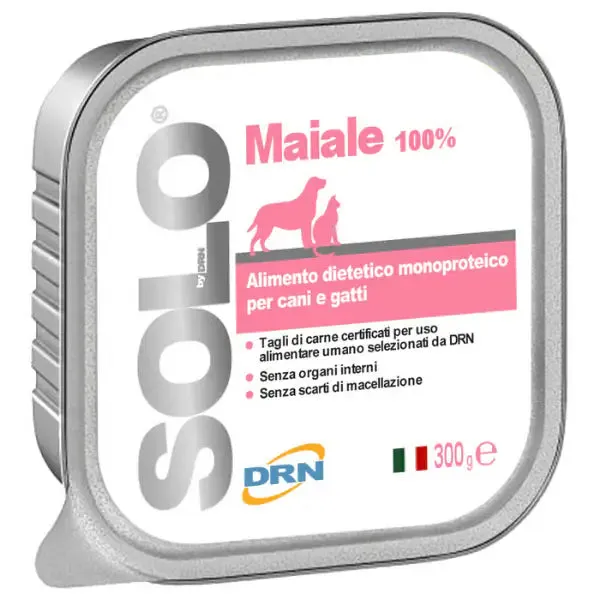 DRN Solo alimento monoproteico cane e gatto 300 gr Maiale - confezione da 6 pezzi - immagine 1
