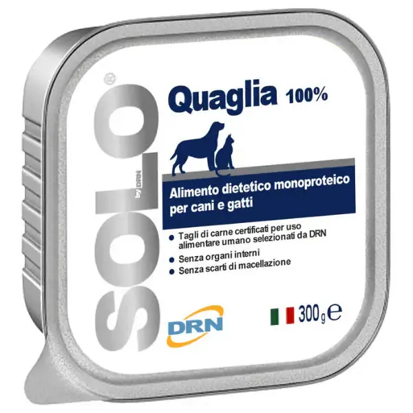 DRN Solo alimento monoproteico cane e gatto 300 gr Quaglia - confezione da 6 pezzi - immagine 1
