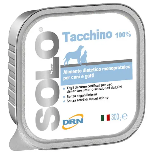 DRN Solo alimento monoproteico cane e gatto 300 gr Tacchino - confezione da 6 pezzi - immagine 1
