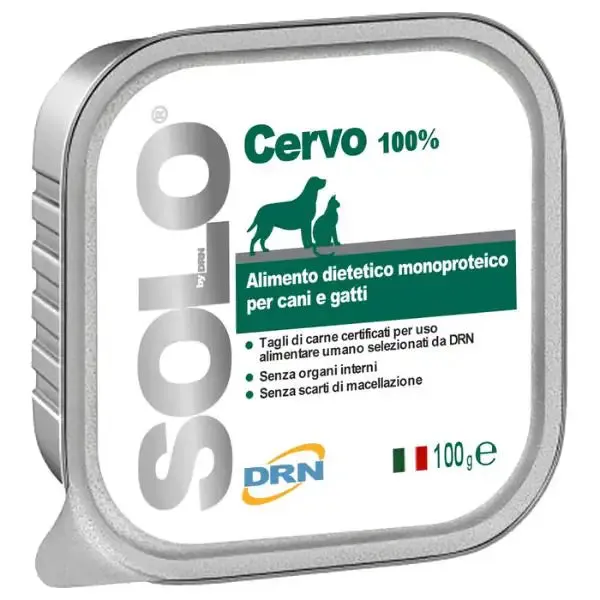 DRN Solo alimento monoproteico cane e gatto 100 gr Cervo - confezione da 6 pezzi - Umido monoproteico cane - immagine 1