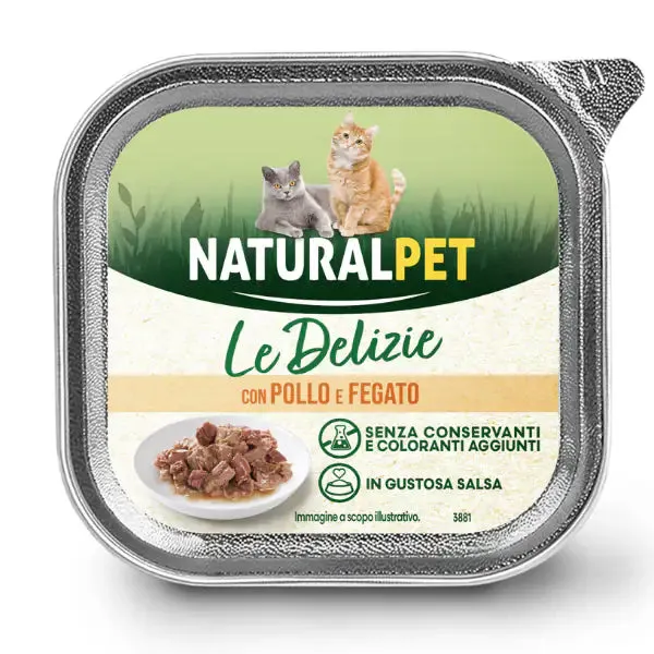 NaturalPet Cat Adult Le Delizie bocconcini in gustosa salsa 85 gr Pollo e fegato - confezione da 6 pezzi - immagine 1