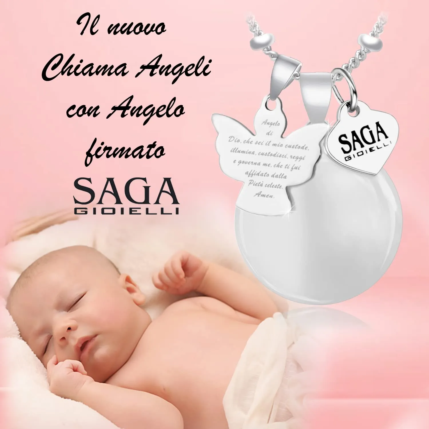 SAGA GIOIELLI® Collana Chiama Angeli Gravidanza Richiamo Degli Angeli Preghiera Angelo Di Dio - immagine 3