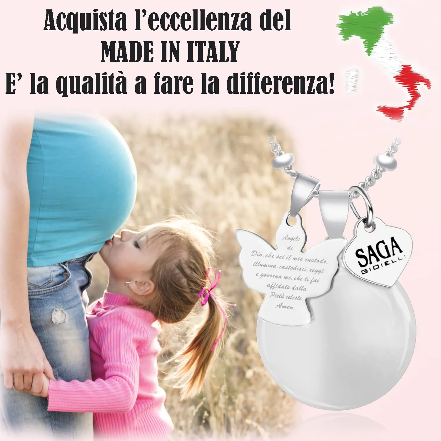 SAGA GIOIELLI® Collana Chiama Angeli Gravidanza Richiamo Degli Angeli Preghiera Angelo Di Dio - immagine 5