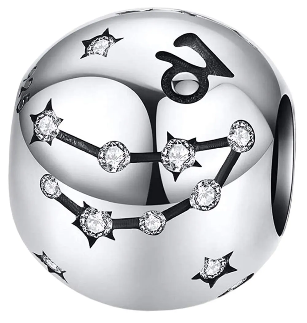 Maria Fonte Bead Charm Segno Zodiacale Capricorno in Argento Sterling 925, Compatibile con Le più Diffuse Marche di Braccialetti e collane. - immagine 1