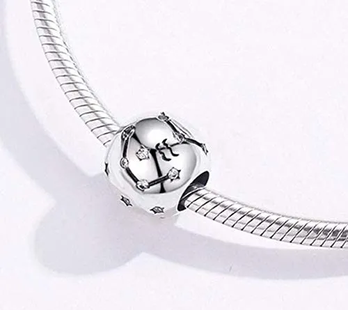 Maria Fonte Bead Charm Segno Zodiacale Acquario in Argento Sterling 925, Compatibile con Le più Diffuse Marche di Braccialetti e collane. - immagine 3